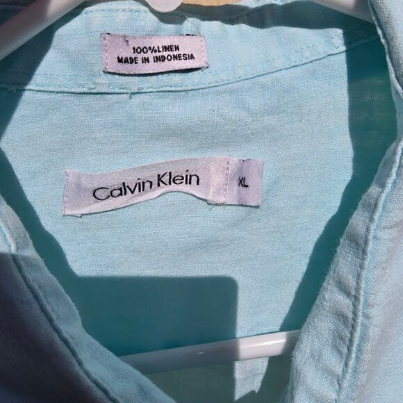 CK Calvin Klein XL Sized Aqua Linen Long Sleeved Shirt. - Picture 6 of 9